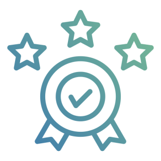 Mask group A blue badge with three stars and a check mark.