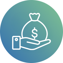 A hand holding a bag of money with dollar sign on it.